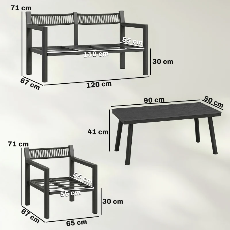 Outsunny 4 Seater Rattan Garden Furniture Set with 2 Armchairs, Loveseat, Coffee Table, Garden Sofa Set with Cushions, Dark Grey