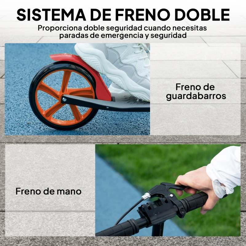 HOMCOM Patinete Plegable para Adultos y Niños de +14 Años Scooter con Manillar Ajustable 91,5x36,5x91-104 cm Rojo