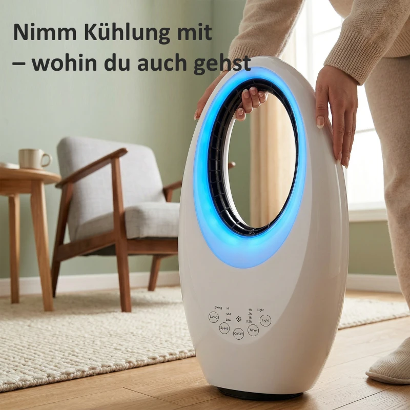 HOMCOM Bladeless Turmventilator, 36dB leiser Ventilator mit 60° Oszillation, LED-Beleuchtung, 3 Geschwindigkeiten, 7,5-Stunden-Timer, Fernbedienung