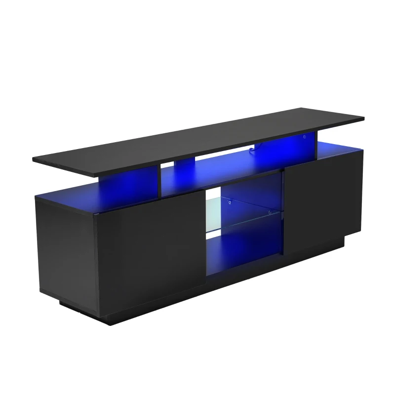 Mobile TV a 5 ripiani aperti con strisce LED autoadesive, 140x35x55 cm, Nero