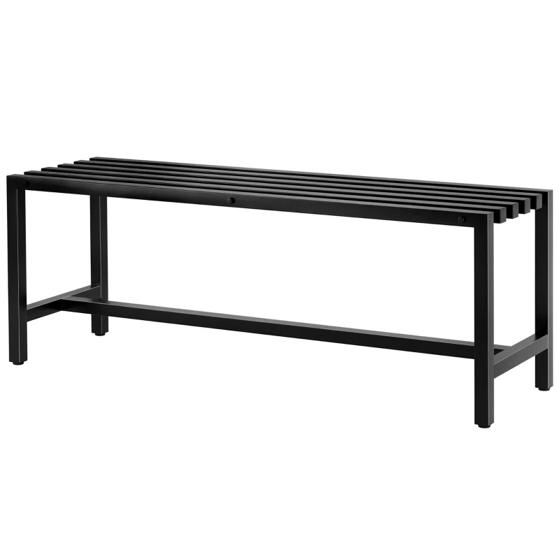 Outsunny Banc de Jardin 2 Places en Acier Galvanisé, Assise à Lattes, Sans Dossier, Capacité 240 kg, 117x36x44cm, Noir