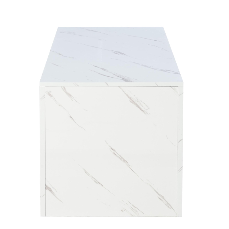 Tavolino moderno portaoggetti a LED effetto marmo, 100x50x50 cm, Bianco