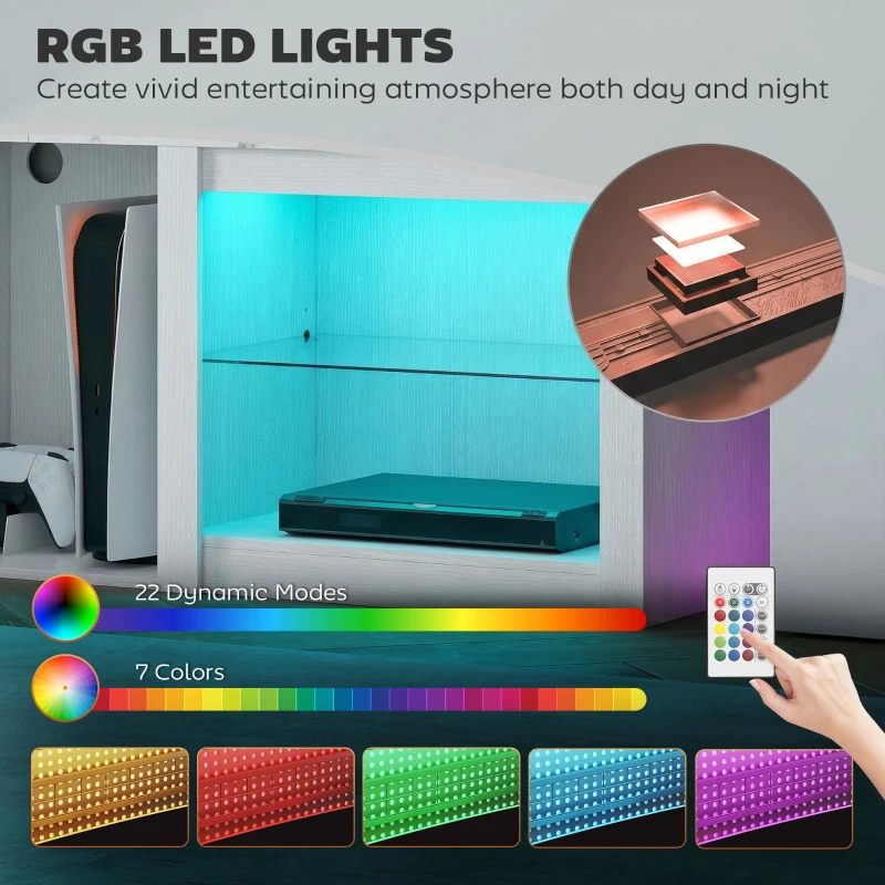 HOMCOM 70in TV Stand, with LED Lights and Storage - White