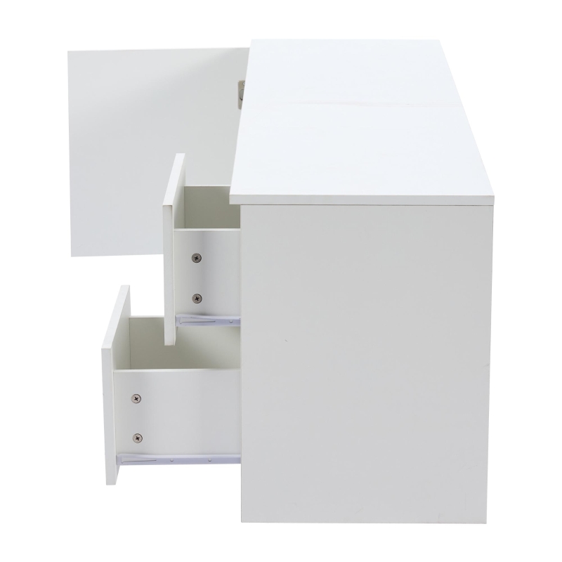 Mobile TV basso, illuminazione ambientale a LED, 2 cassetti, per soggiorno e camera da letto, 160L x 40P x 52A cm, Bianco