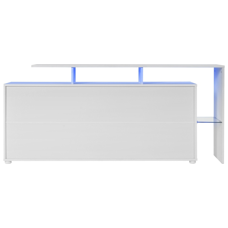 LED-Credenza, 2 ante, 4 cassetti e vano in vetro, 160x35x70 cm, Bianco
