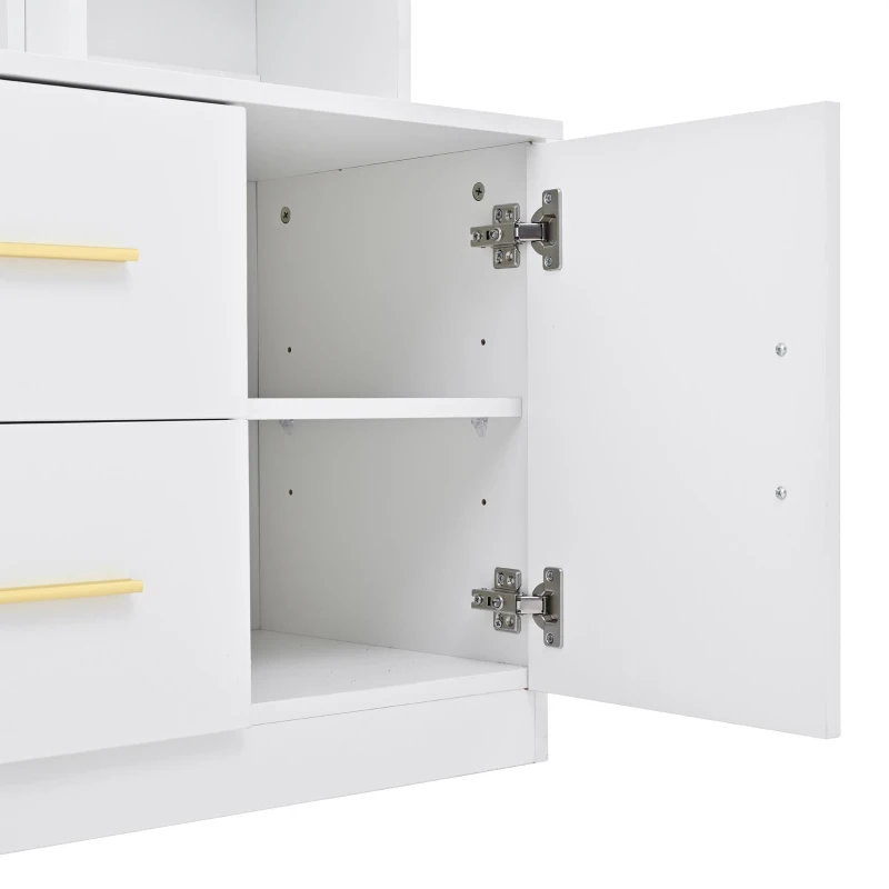 Mobile da ingresso multiuso con specchio e scarpiera, 2 cassetti e 2 ante, 90x40x180 cm, Bianco