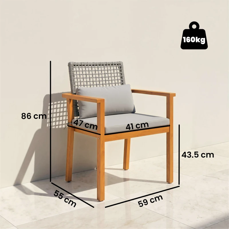 Outsunny Set 2 Sedie da Giardino in Legno di Acacia con Cuscini, Legno Naturale