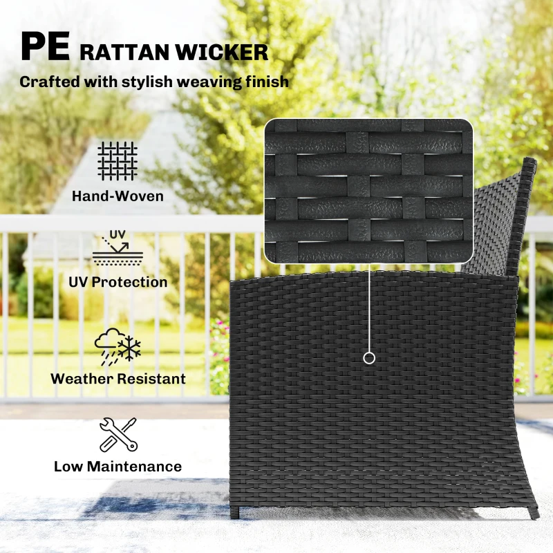 Outsunny 6 Piece Rattan Garden Furniture, Space-Saving Patio Furniture Set with Nesting Tables, Chairs, Stools, Cushions, Black