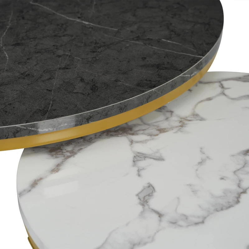 Set 2 tavolini annidati con struttura in metallo dorato, 70x70x45 cm / 45x45x40 cm, Grigio