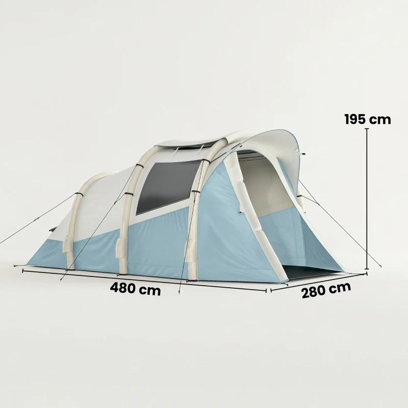Outsunny Tenda de Campismo Insuflável 2-3 Pessoas com Bomba Quarto e Área de Estar Impermeável 3000 mm Montagem Rápida Azul Claro