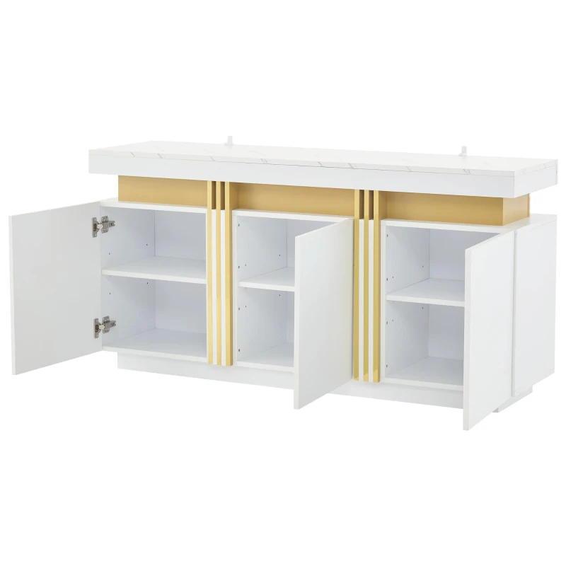 Madia moderna a 3 ante con 6 ripiani regolabili, 140x38x70 cm, Bianco