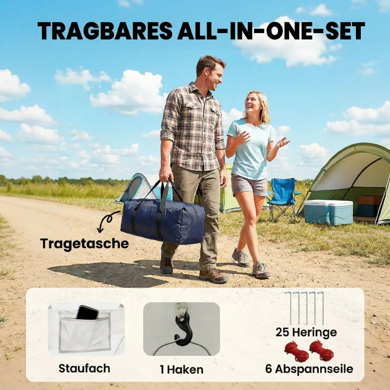 Outsunny Namiot tunelowy 4-osobowy, namiot rodzinny z sypialnią i salonem, okna, mata podłogowa, 3000 mm słupa wody