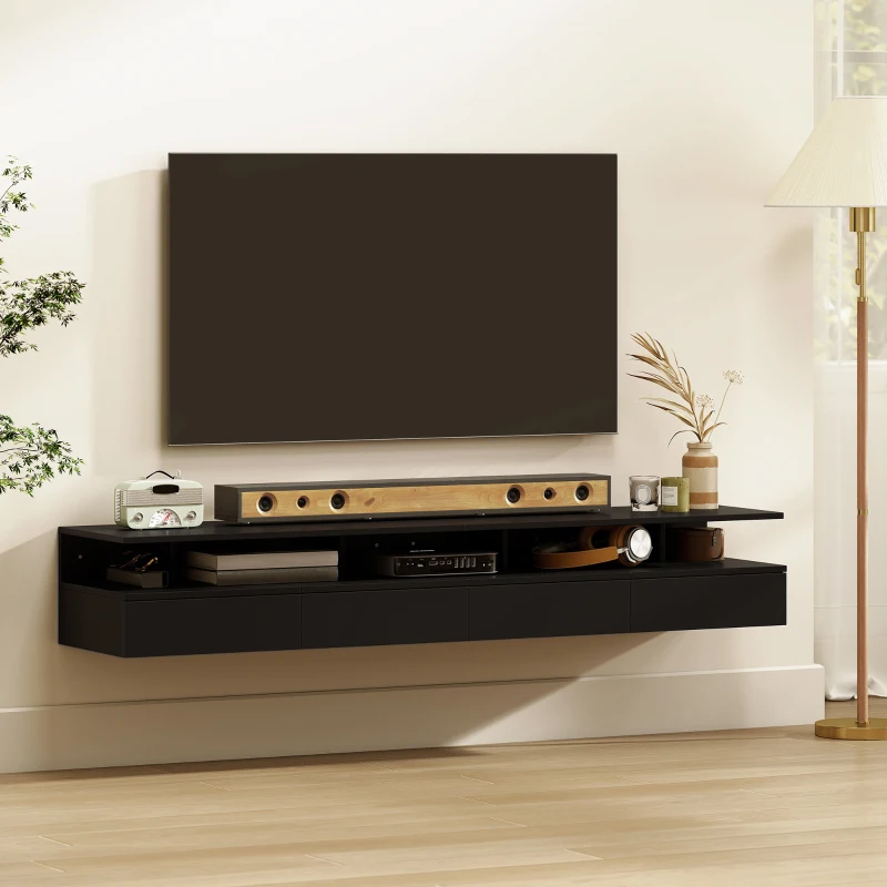 HOMCOM Set da 2 Comodini Sospesi per Camera da Letto con Cassetto e Mensola Superiore in Legno 35x32x22.5cm