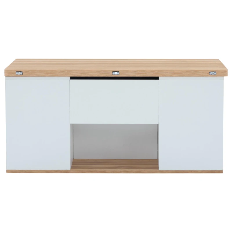 Tavolino multifunzione 2 in 1 regolabile in altezza con piano ribaltabile e vano portaoggetti, 100x51x47 cm, Bianco