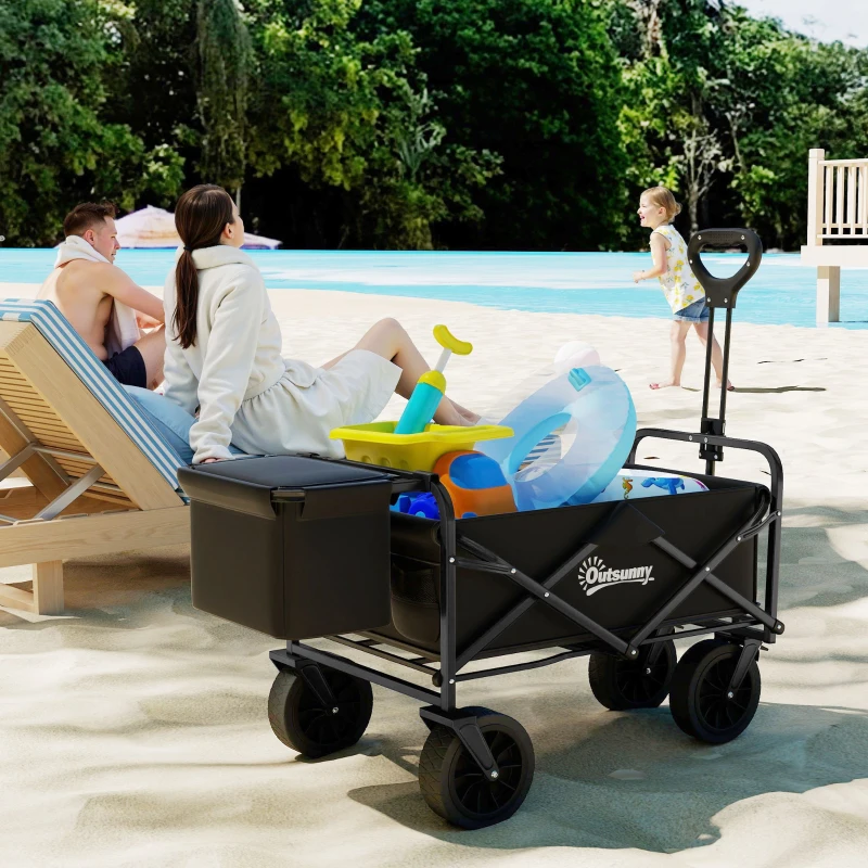Outsunny Carrinho de Transporte Dobrável com Bolsa Térmica Removível Capacidade 100 kg para Campismo Praia 113x57x77-100 cm Preto