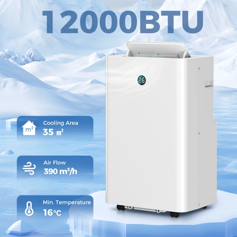 HOMCOM Draagbare Airconditioner met 12.000 BTU, 4-in-1 Airco met WiFi- en Spraakbediening, Koeling, Ontvochtiging, Ventilatie, Slaapmodus