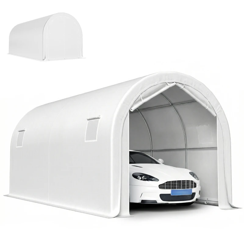 Outsunny Garagem Exterior 3x6 m Impermeável com Tecido PE Resistente e Estrutura de Metal Galvanizado UPF 30+ Branco