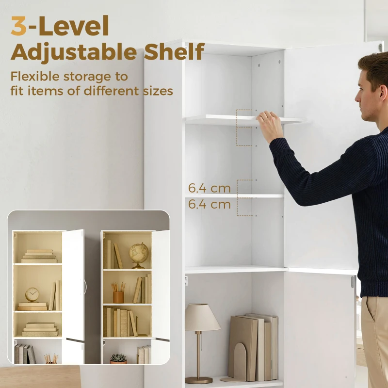 HOMCOM 180 cm hoge boekenkast, moderne kast met 5 niveaus en verstelbare planken, vrijstaande opbergkast, wit