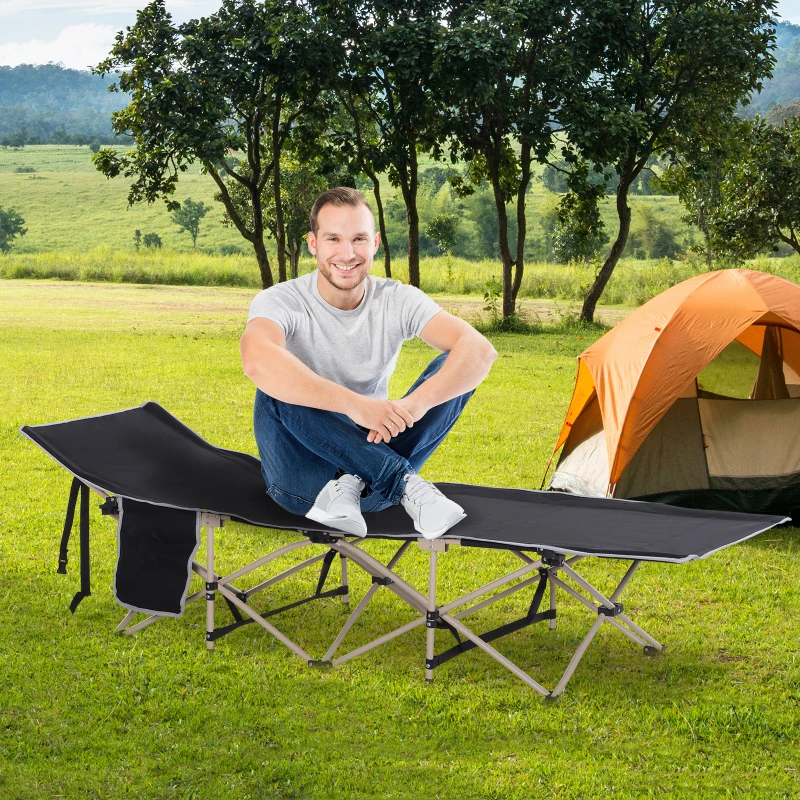 Outsunny Cama de Campismo Dobrável com 1 Bolso Lateral Bolsa de Transporte e Estrutura de Aço  190x68x52 cm Preto
