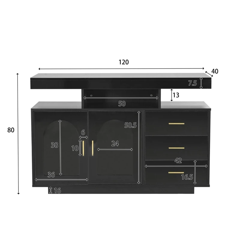 Madia LED con illuminazione RGB, 3 cassetti, 120x40x80 cm, Nero