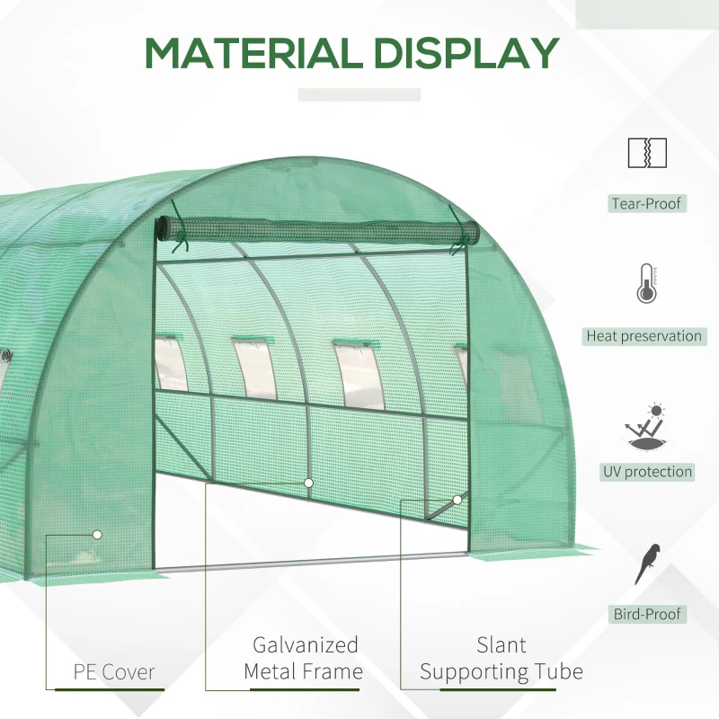 Outsunny Walk-in Polytunnel Greenhouse - Outdoor Garden Tunnel Greenhouse Tent with Zipped Roll-Up Door and 8 Mesh Windows, 6 x 3M