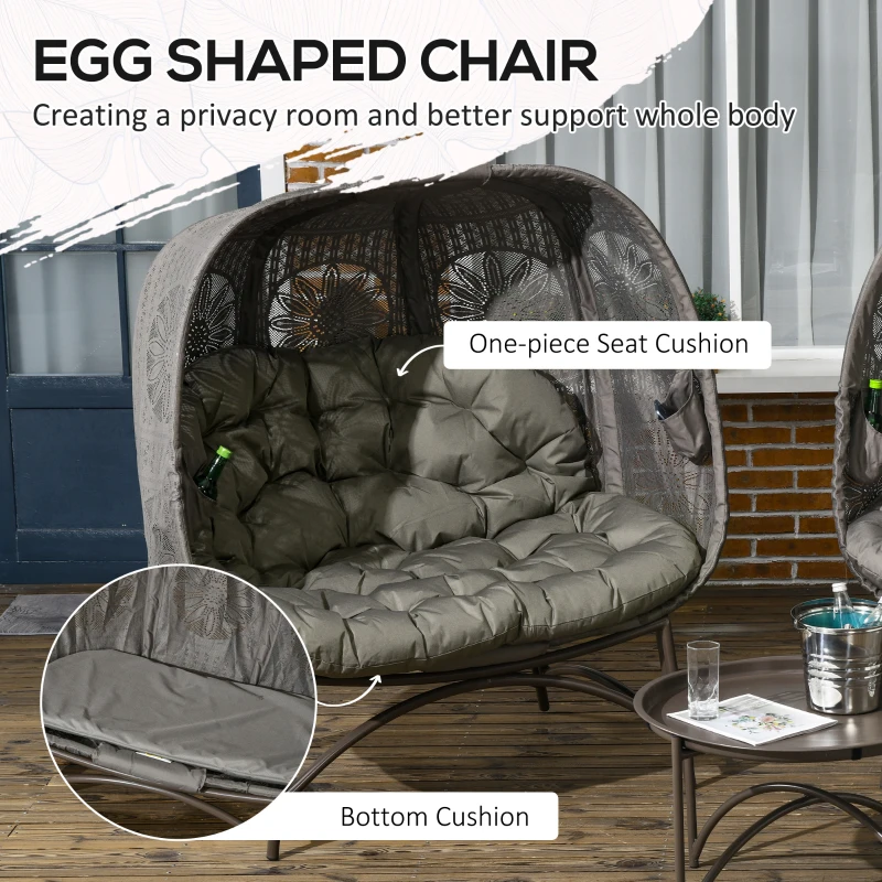 Outsunny Zestaw mebli ogrodowych, 2 fotele wiklinowe z stolikiem, składane, poduszki na siedzisko, rama ze stali, kolor: Piasek