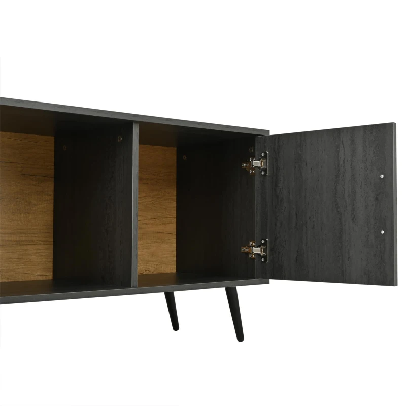 Mobile porta TV con anta in vetro ribaltabile e foro passacavi, 200x40x55.5 cm, Grigio e Marrone