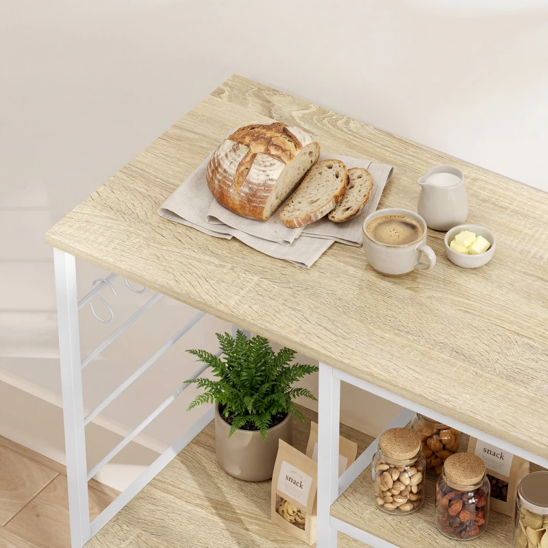 HOMCOM Estante de Cozinha com Prateleiras em Madeira e Metal com 5 Ganchos, Salva Espaço, 90x39x83.5 cm, Carvalho