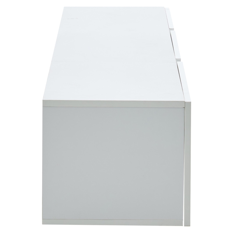 Mobile TV montato a parete con striscia LED, design sospeso, 180x35x30 cm, Bianco