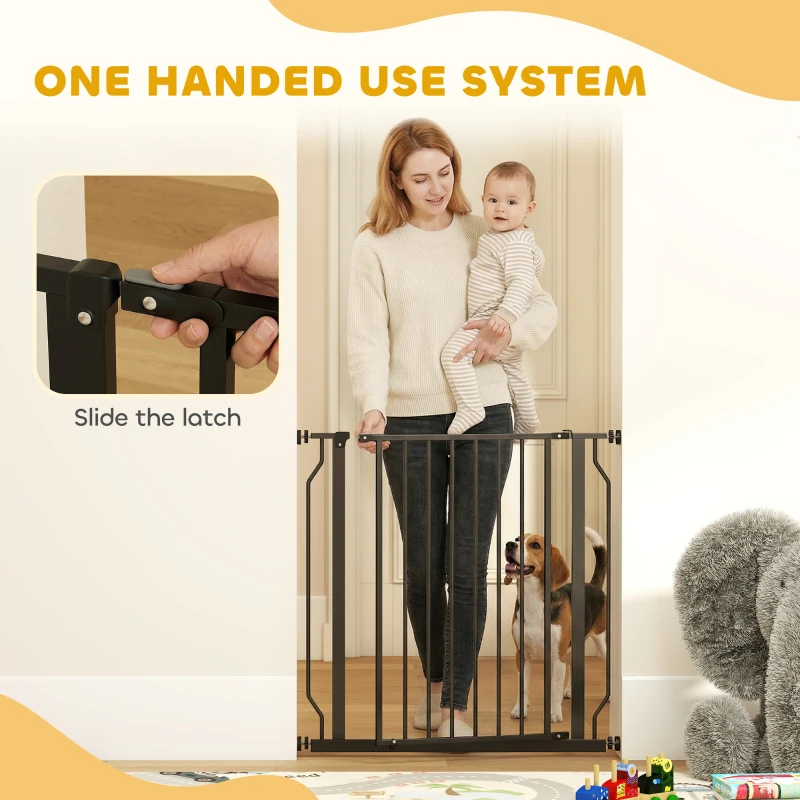 PawHut Extra Wide Dog Gate, with Door Pressure, for Doorways, Hallways, Staircases - Black