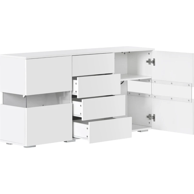 Madia lucida, 2 ante in acrilico e 4 cassetti, 145x35x72 cm, Bianco