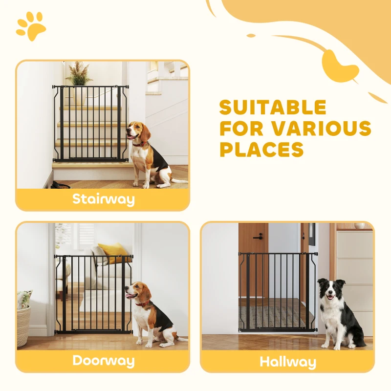 PawHut Extra Wide Dog Gate, with Door Pressure, for Doorways, Hallways, Staircases - Black