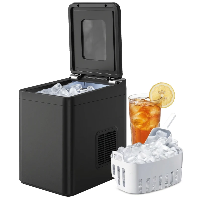HOMCOM Countertop Ice Maker Machine Self-Cleaning Compact Ice Machine with Ice Scoop and Basket Black