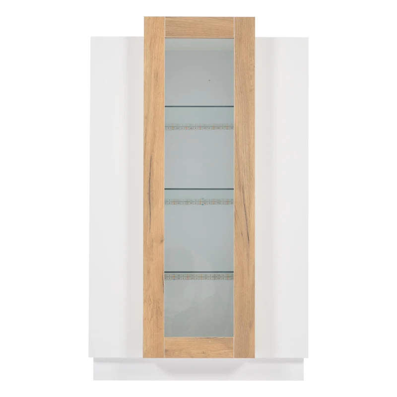 Vetrina per soggiorno a LED con frontale in acrilico trasparente, 74x40x120 cm, Bianco e Color legno