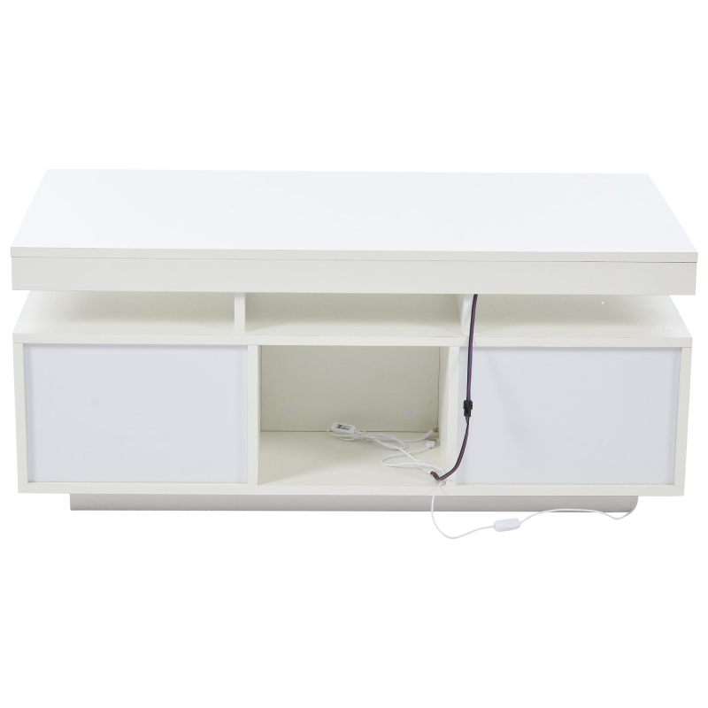 Tavolino da salotto a LED RGB con spazio portaoggetti aperto e chiuso, 100x50x43 cm, Bianco