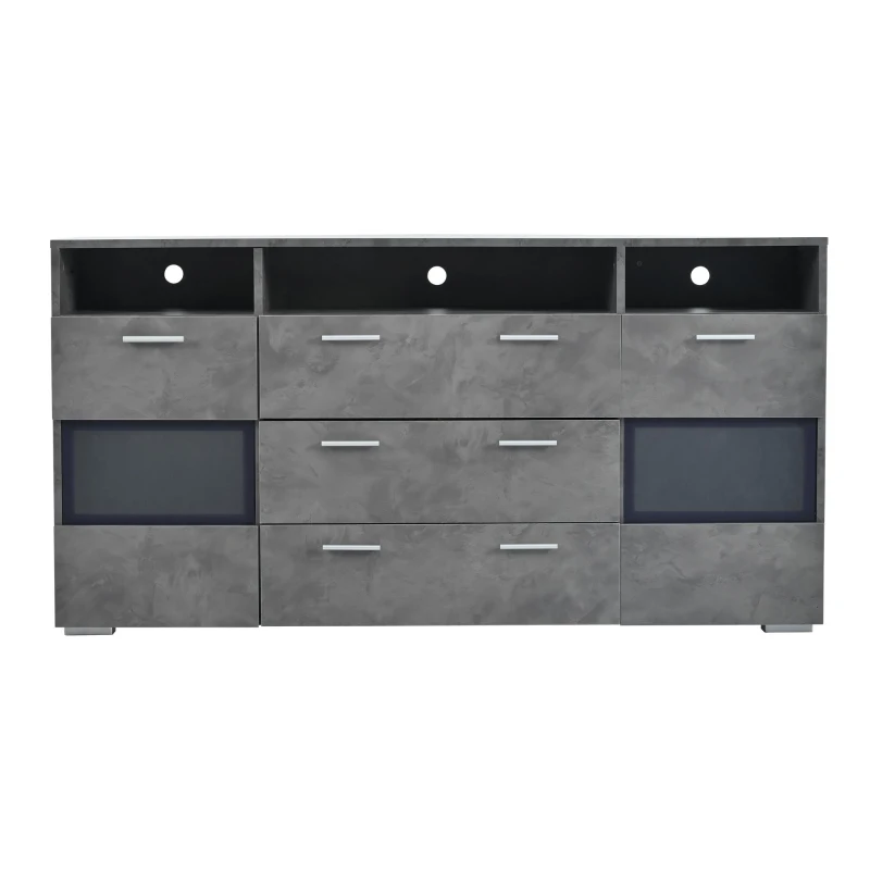 Credenza moderna, 3 cassetti e 3 vani a giorno, 140L x 33,5P x 72,5A cm, Grigio
