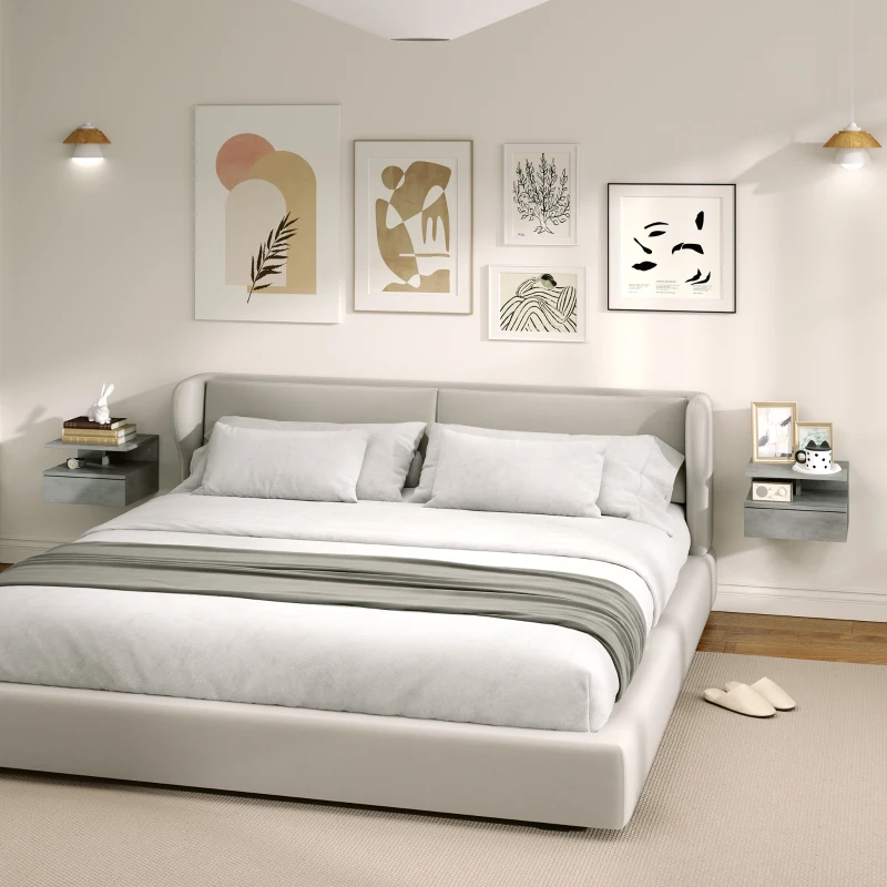 HOMCOM Lot de 2 tables de chevet murales tables de nuit tiroir coulissant, niche, plateau, 35 x 32 x 22,5 cm gris