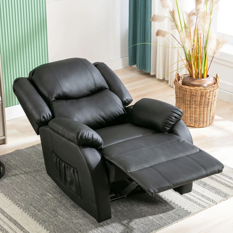 Poltrona letto relax regolabile manualmente con poggiapiedi, in metallo, 80x90x100 cm, Nero