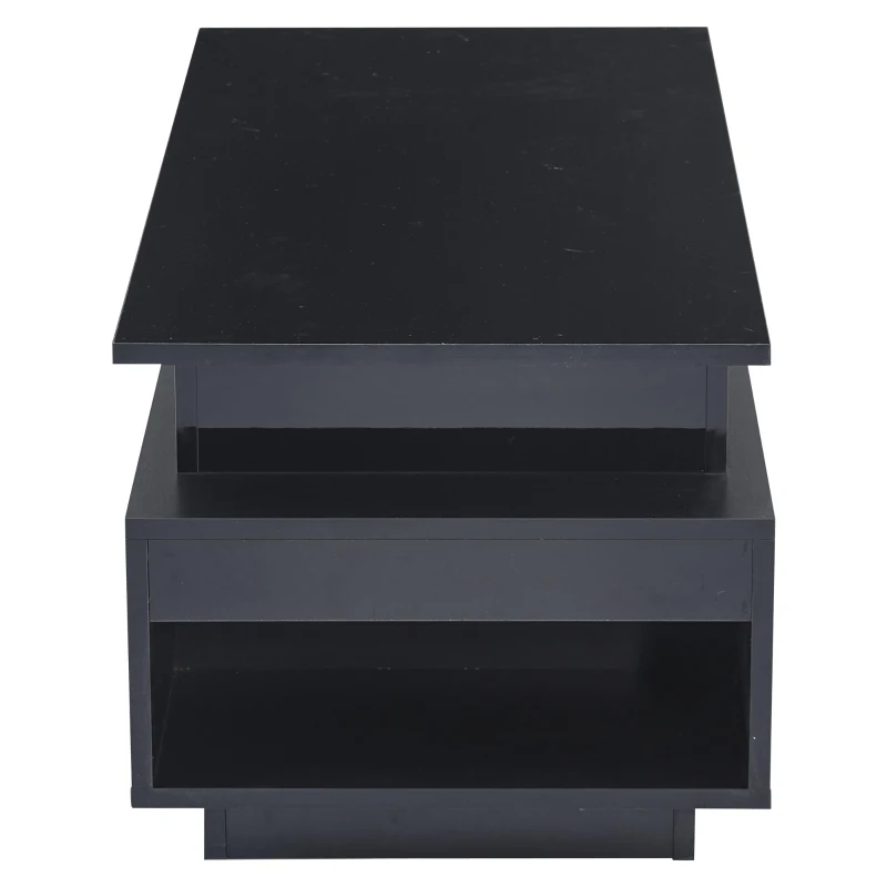Tavolino da salotto regolabile in altezza con illuminazione LED, sollevamento idraulico e spazio a scomparsa, 96x45x40 cm, Nero