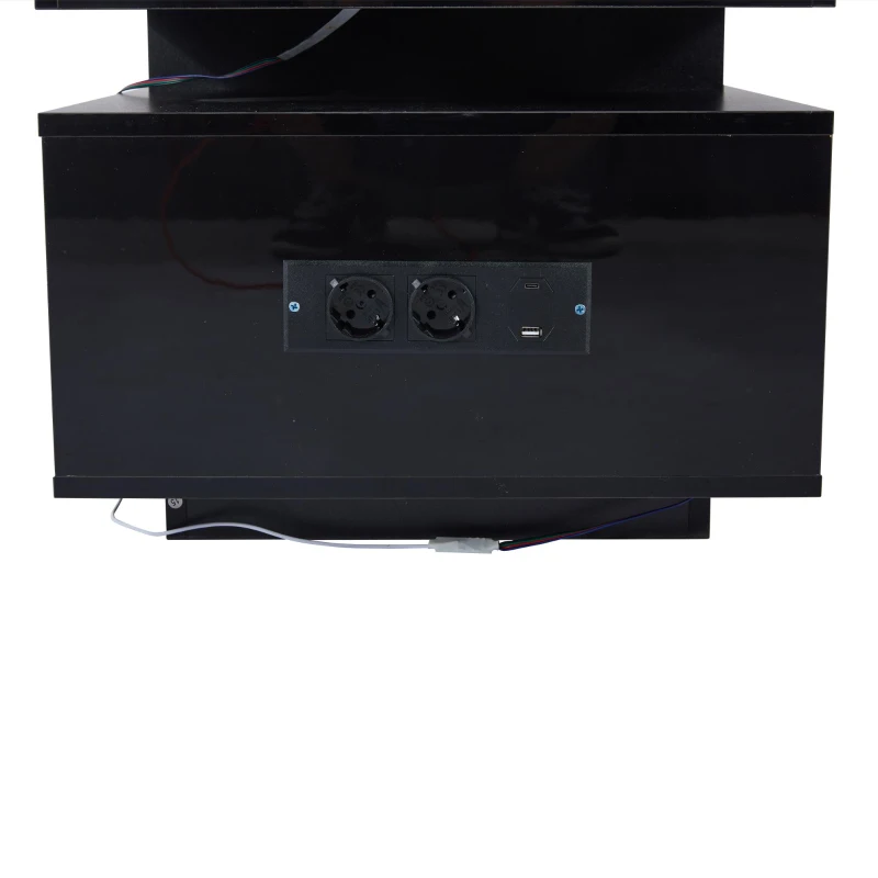 Tavolino da salotto a LED RGB con spazio portaoggetti aperto e chiuso, 100x50x43 cm, Nero