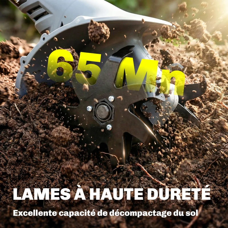 Outsunny Motobineuse sans Fil Motoculteur Électrique 18V 355W avec 2 Batteries 4,0Ah Léger et Anti-mal de Dos, Largeur 20cm Gris