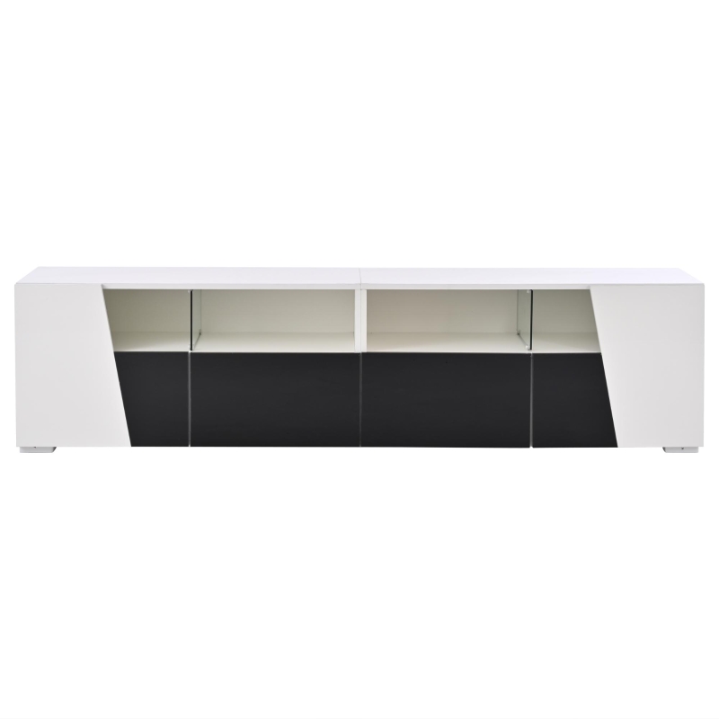 Mobile TV laccato lucido a LED, 180x38.5x45 cm, Bianco e Nero