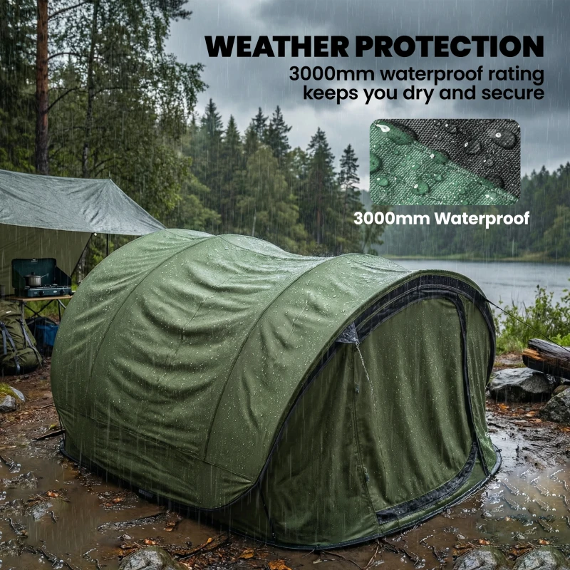 Outsunny Tente de camping Pop-Up 4-5 personnes, 2 portes, 2 fenêtres, imperméable, vert