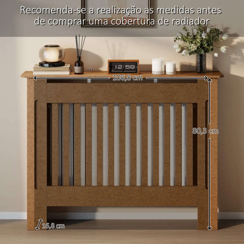 HOMCOM Cobertura Radiador Moderna de MDF com Prateleira Superior para Sala de Estar Dormitório Escritório 112x19x81cm Madeira