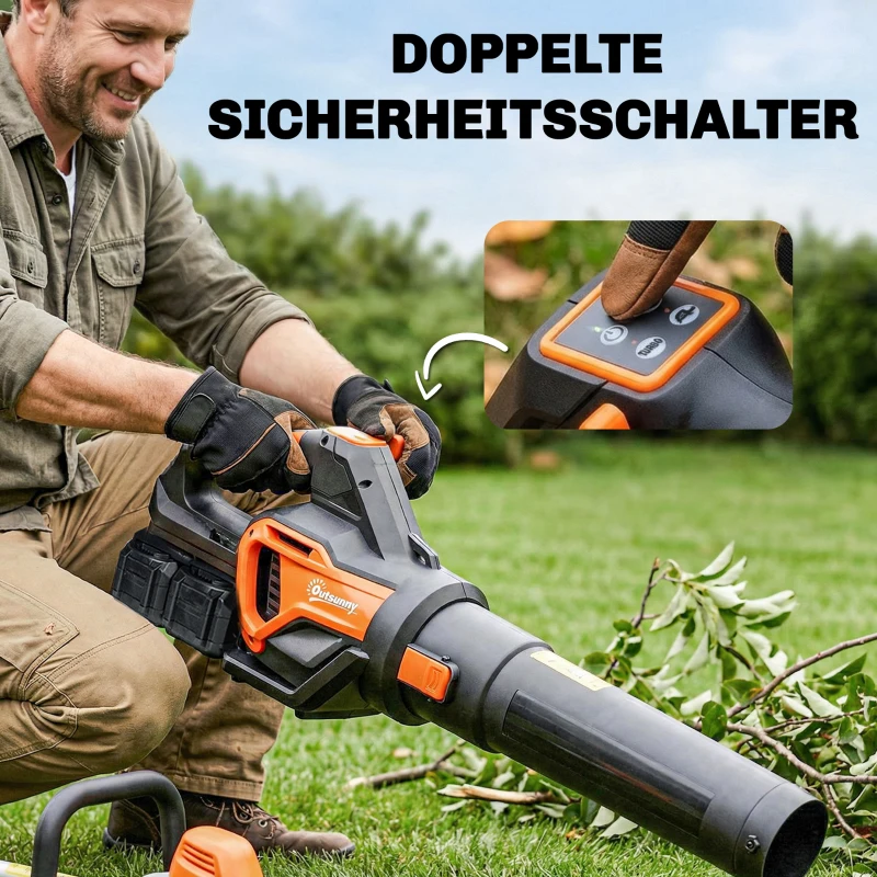 Outsunny Akku-Laubsauger 20V Kabellos Laubbläser mit 2x4.0Ah Akku & Ladegerät Turbo-Boost 162,7 km/h Blasgeschwindigkeit