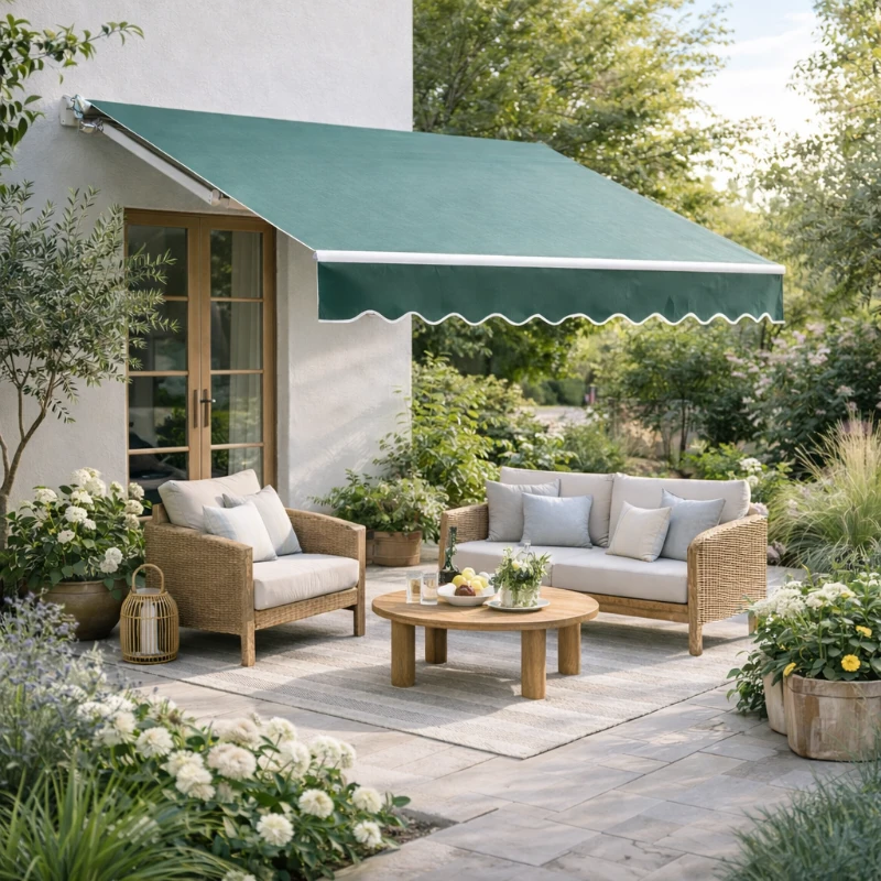 Outsunny 3 x 2.5m Manual Retractable Awning for Patio 45-75° Sun Canopy with Waterproof Fabric - Greyish Green