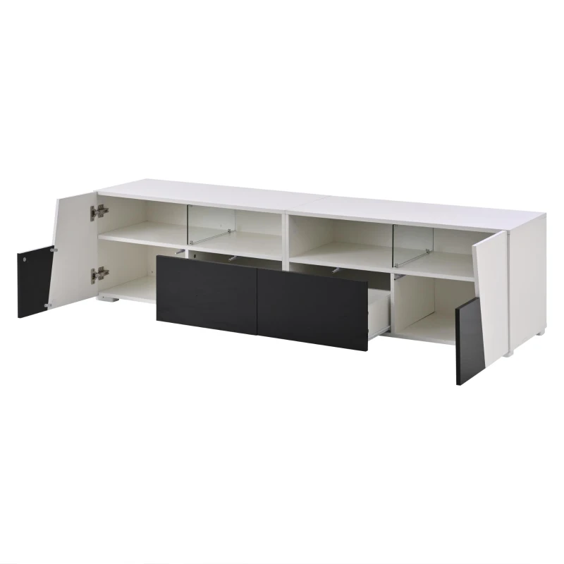 Mobile TV laccato lucido a LED, 180x38.5x45 cm, Bianco e Nero
