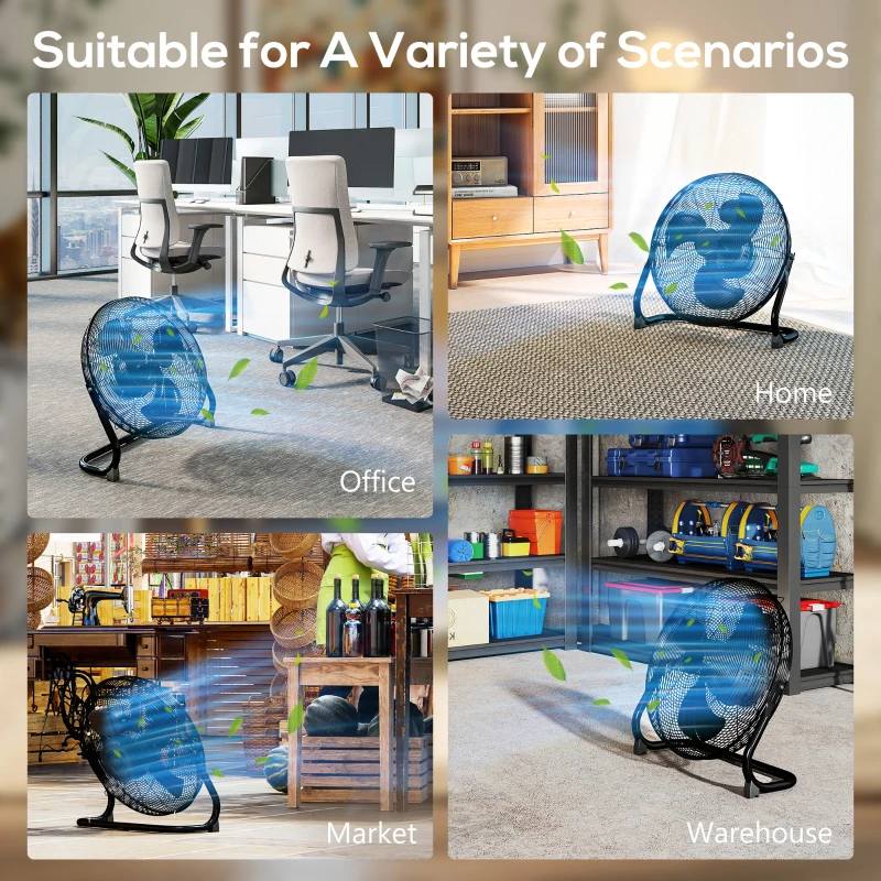 HOMCOM Metal Floor Fan with Tilting, High Velocity, 3 Speed, Portable Gym Fan for Home Office, Black