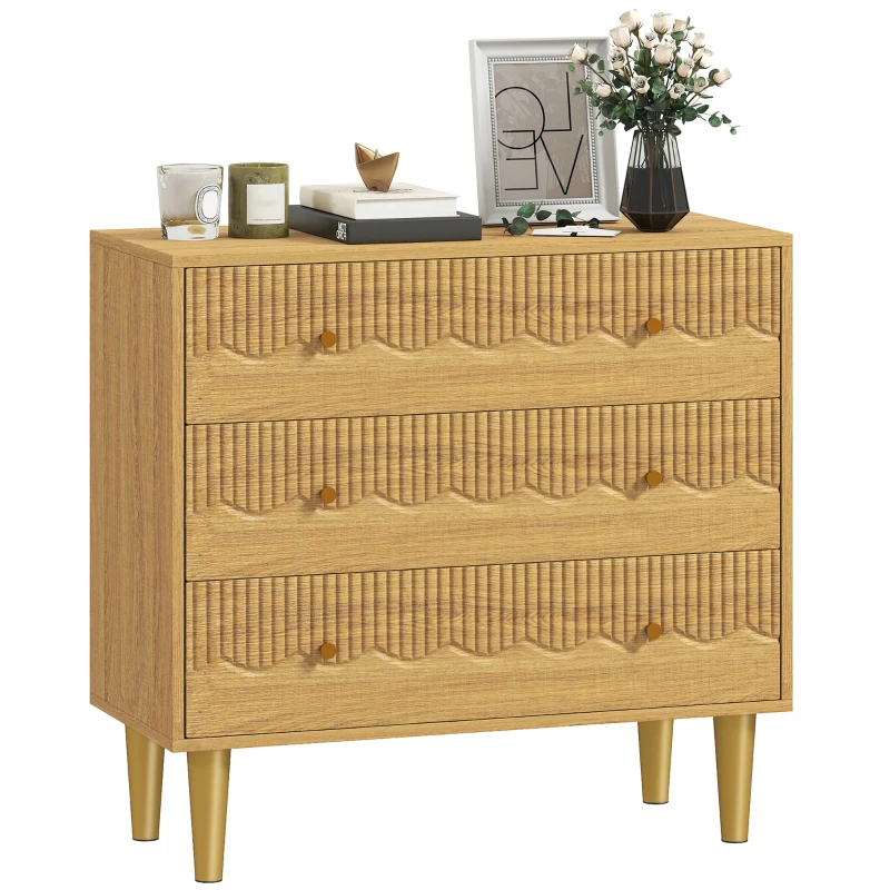 HOMCOM Dresser for Bedroom 3 Drawer Chest of Drawers with Steel Frame for Living Room in Oak