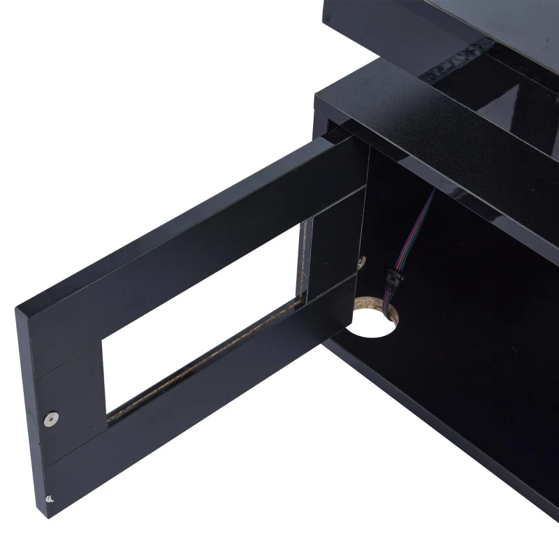 Tavolino da salotto a LED RGB con spazio portaoggetti aperto e chiuso, 100x50x43 cm, Nero